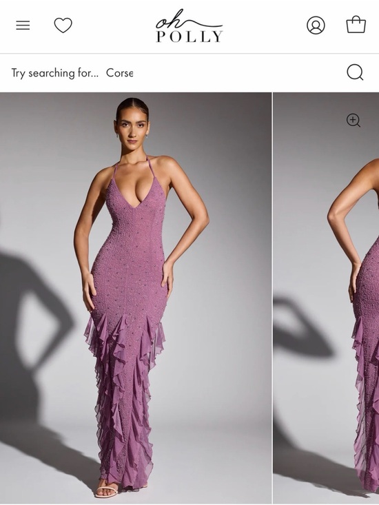 Oh Polly Dresses & Skirts - Oh Polly Mauve Beaded Halter Ruffle Maxi Dress